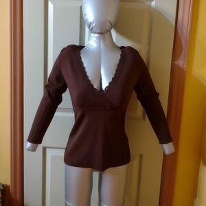 89th & Madison woman size small long sleeve brown shirt top